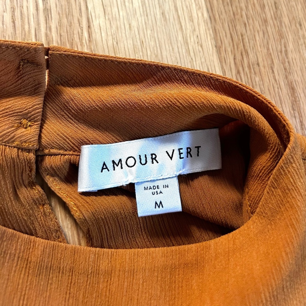 AMOUR VERT onie midi dress marigold flutter sleeve mockneck made in usa size M - Picture 6 of 16